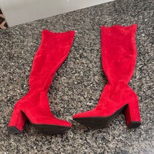 Wild Pair Red Over the Knee Boots faux suede 8M